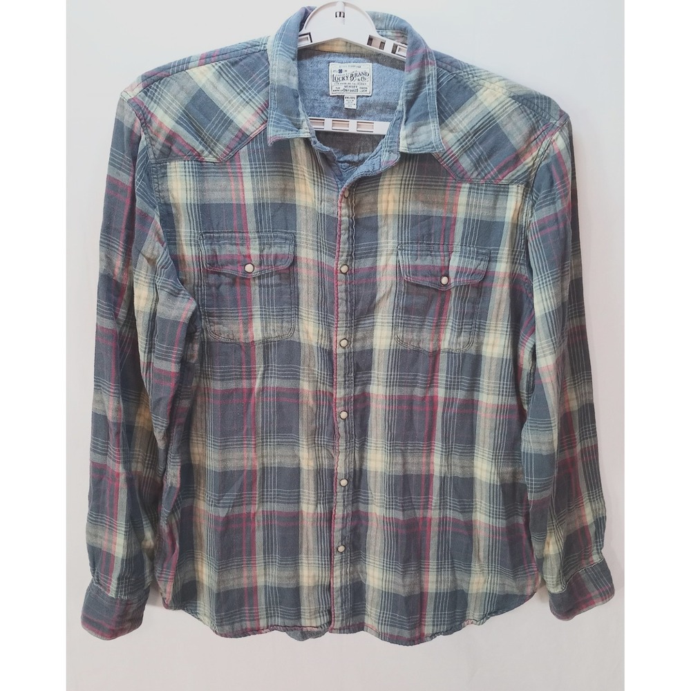 Lucky Brand Pearl Snap Men's Western Flannel Shirt, XXL, Plaid